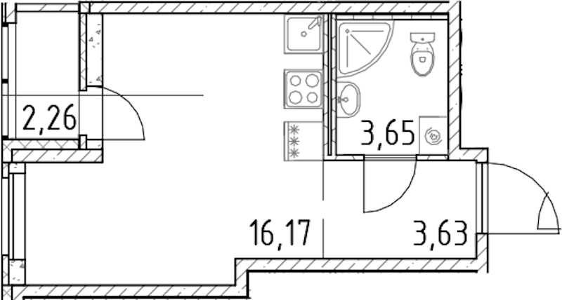 Квартира студия 23.45 м², 17/18 эт., ЖК «Город Первых»